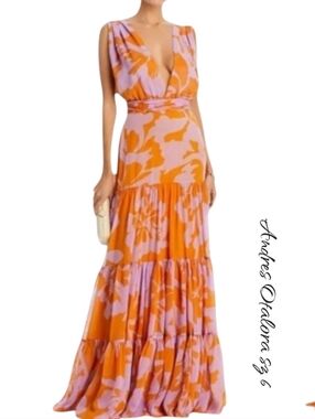 NWT Andres Otalora Matiz Chiffon Tiered Maxi Dress Sz 6